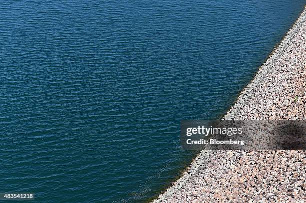 Water from the Ord River is seen against a dam wall at Lake Argyle, 70 kilometers south of Kununnura, Australia, on Friday, July 31, 2015. The Ord...