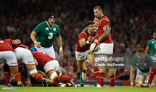 Wales player Mike Phillips in action during the Rugby World Cup warm up match between Wales and Ireland at Millennium Stadium on August 8, 2015 in...