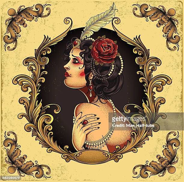 burlesque girl - pin up girl tattoo stock illustrations