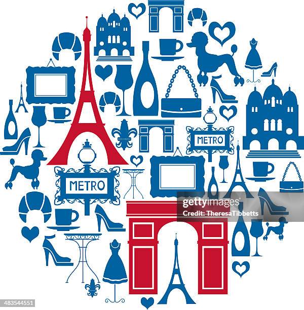 stockillustraties, clipart, cartoons en iconen met paris icon montage - icon collage