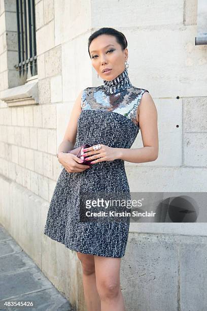 Jewellery designer Bao Bao Wan wears all Dior on day 2 of Paris Fashion Week Haute Couture Autumn/Winter 2015 on July 6, 2015 in Paris, France.