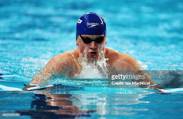 Adam Peaty of Great Britain competes in the heats of the Men's 200m Breaststroke during day thirteen of The 16th FINA World Swimming Championships at...