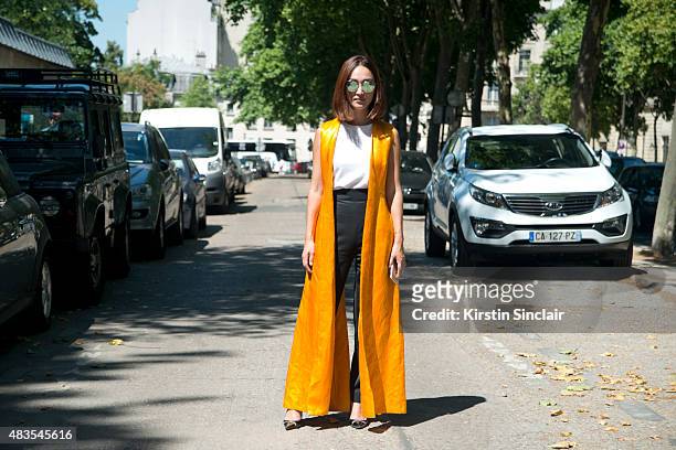 Founder of Fashion blog Gary Pepper Girl Nicole Warne wears all Dior on day 2 of Paris Fashion Week Haute Couture Autumn/Winter 2015 on July 6, 2015...