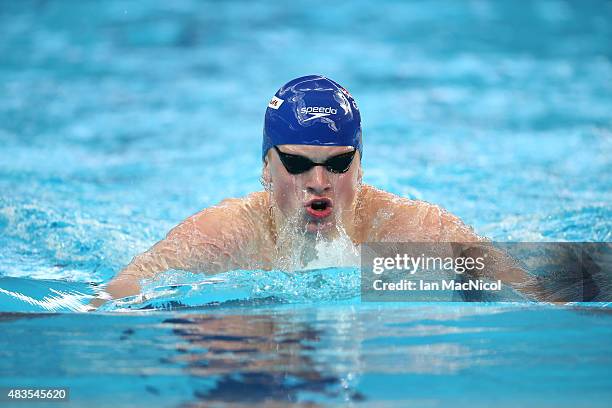 Adam Peaty of Great Britain competes in the heats of the Men's 200m Breaststroke during day thirteen of The 16th FINA World Swimming Championships at...