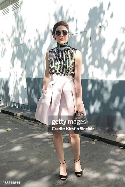 Thai Actress Araya Alberta Hargate wears all Dior on day 2 of Paris Fashion Week Haute Couture Autumn/Winter 2015 on July 6, 2015 in Paris, France.