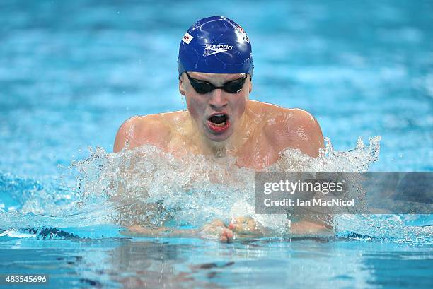 Adam Peaty of Great Britain competes in the heats of the Men's 200m Breaststroke during day thirteen of The 16th FINA World Swimming Championships at...