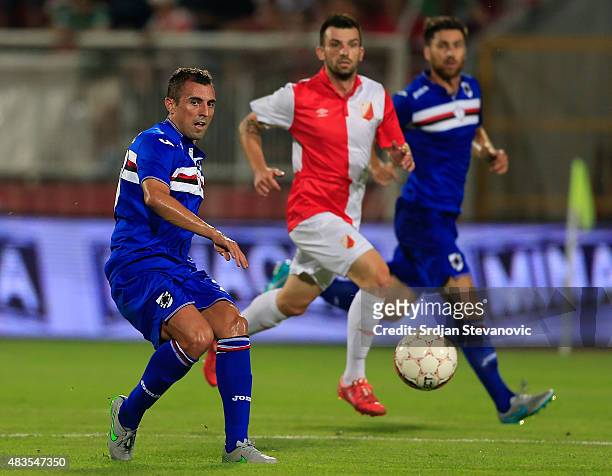 Nenad Krsticic of Sampdoria in action during the UEFA Europa League Third Qualifying Round 2nd Leg match between Vojvodina Novi Sad and Sampdoria at...