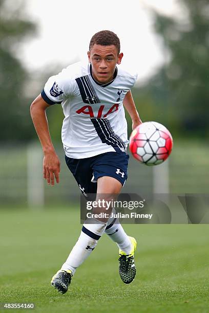 Luke Amos of Spurs in action during the Barclays U21 Premier League match between Tottenham Hotspur U21 and Everton U21 at Tottenham Hotspur Training...