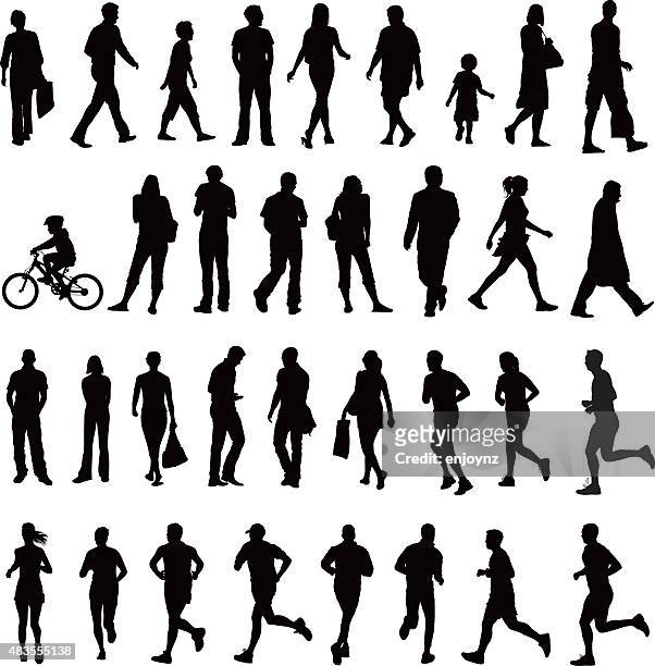 people silhouettes - running in silhouette stock illustrations