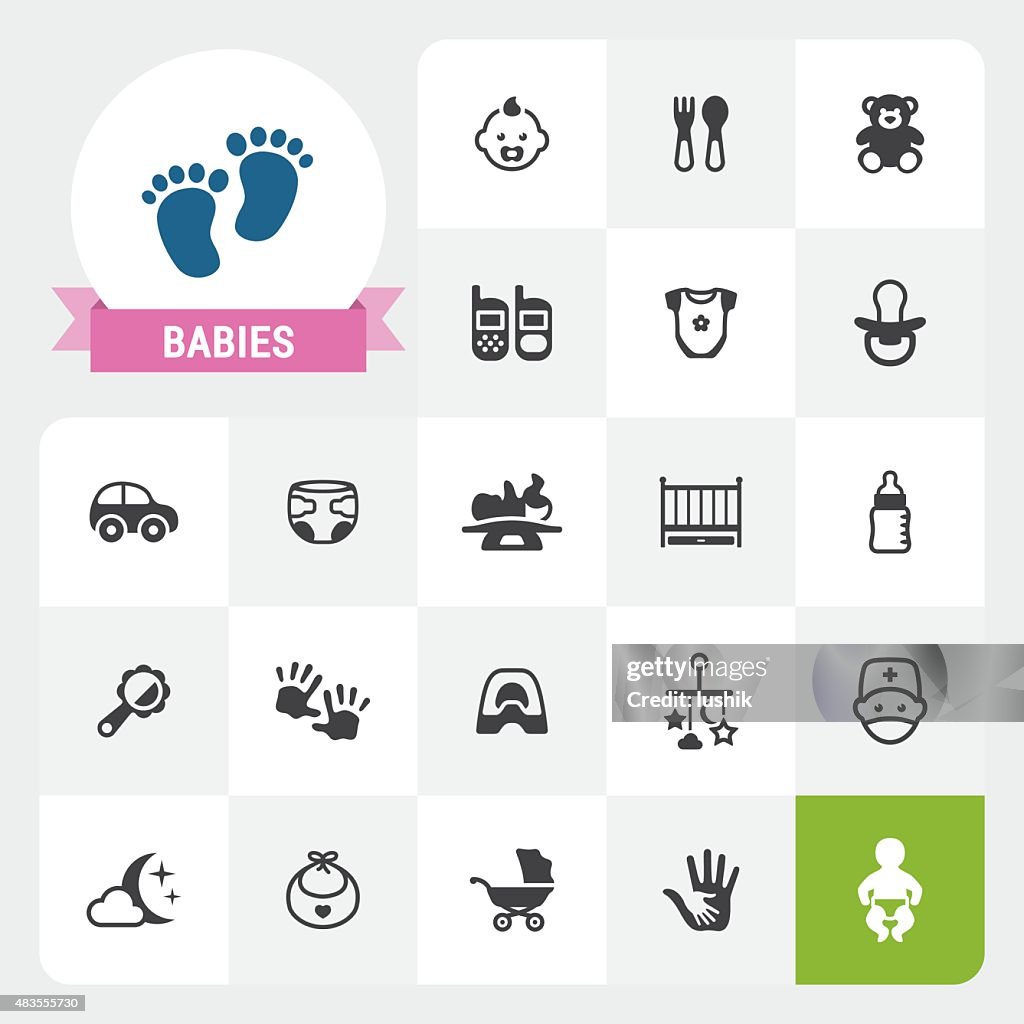 Babies base vector icons and label