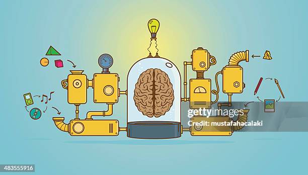 ilustrações de stock, clip art, desenhos animados e ícones de creative máquina para uma brilhante ideia - machinery