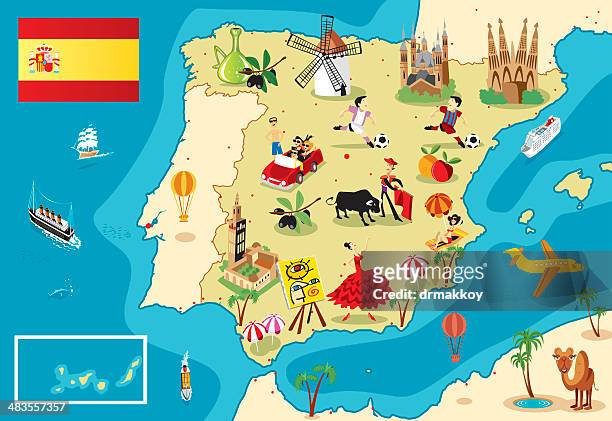 ilustrações de stock, clip art, desenhos animados e ícones de mulher mapa de espanha - turismo portugal