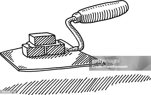 brick trowel construction tool drawing - bricks isolated stock illustrations