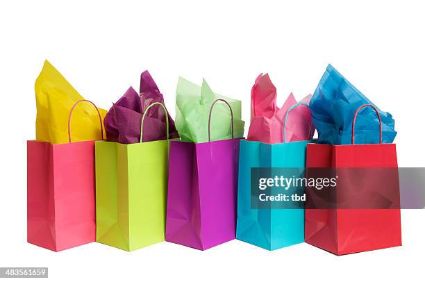 shopping einkaufstaschen - geschenktüte einwickelpapier stock-fotos und bilder