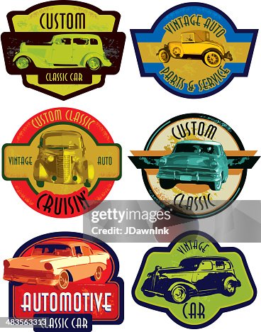 Set Of Retro Classic Car Signs Or Labels High-Res Vector Graphic ...