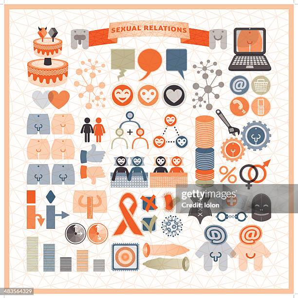 sexual relations infographic icons - gay couple on computer stock illustrations
