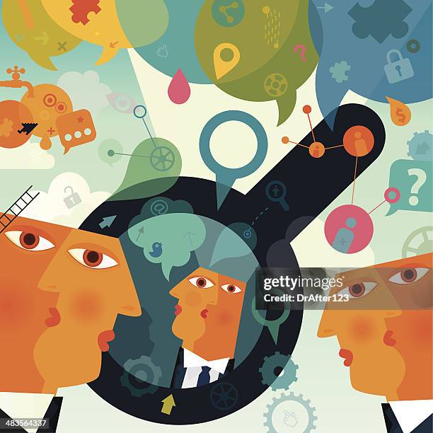 stockillustraties, clipart, cartoons en iconen met personal profile under inspection - biografie