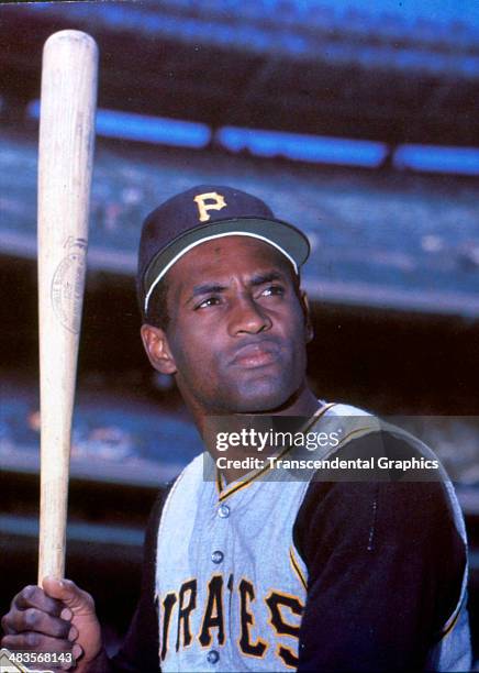 Pirates outfielder Roberto Clemente poses before a game in 1970 at Three Rivers Stadium in Pittsburgh, Pennsylvania.