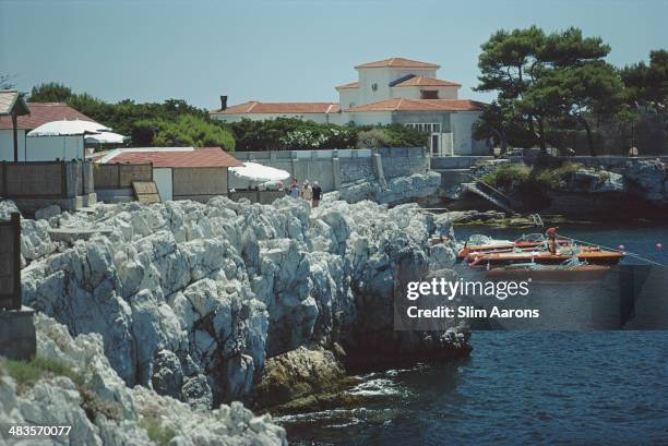 Motorboats moored off the Hotel du Cap-Eden-Roc in Antibes on the French Riviera, 1969.