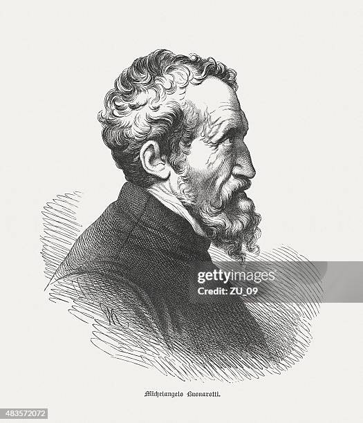 michelangelo buonarroti (italian universal artist), published in 1878 - sculptor stock illustrations