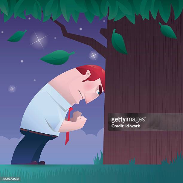 man hitting tree - futility stock illustrations