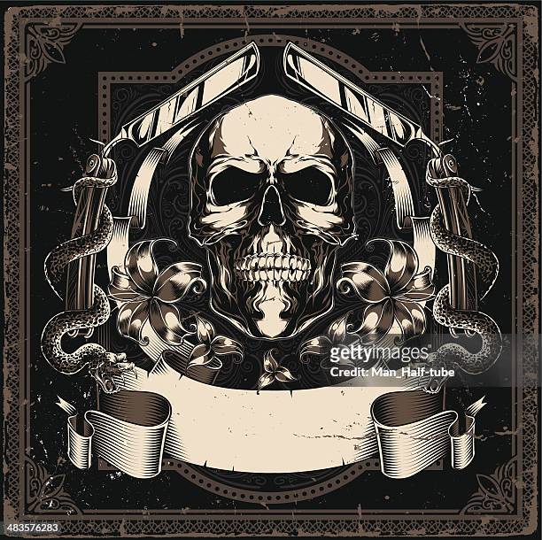 skull and flowers - grooved stock illustrations