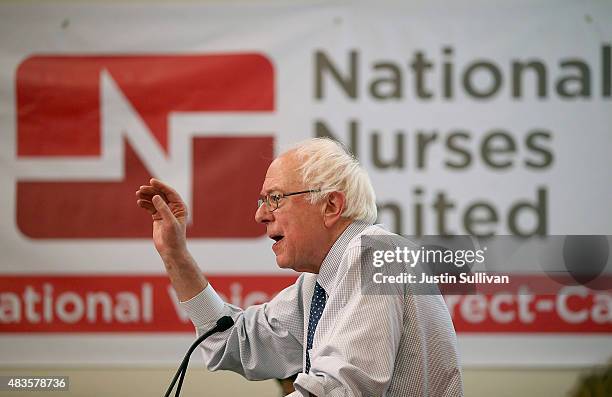 Independent presidential candidate U.S. Sen. Bernie Sanders speaks during a "Brunch with Bernie" campaign rally at the National Nurses United offices...