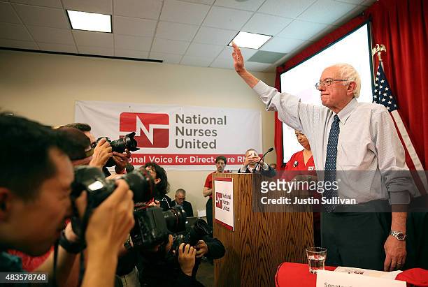 Independent presidential candidate U.S. Sen. Bernie Sanders speaks during a "Brunch with Bernie" campaign rally at the National Nurses United offices...
