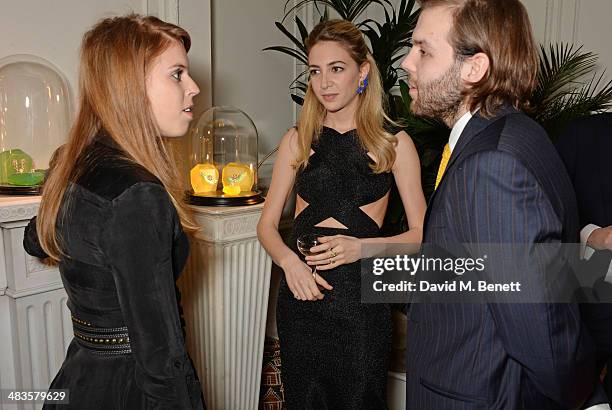 Princess Beatrice of York, Sabine Ghanem and Joseph Getty attend the Sabine G Harlequin Collection launch hosted by jewellery designer Sabine Ghanem...