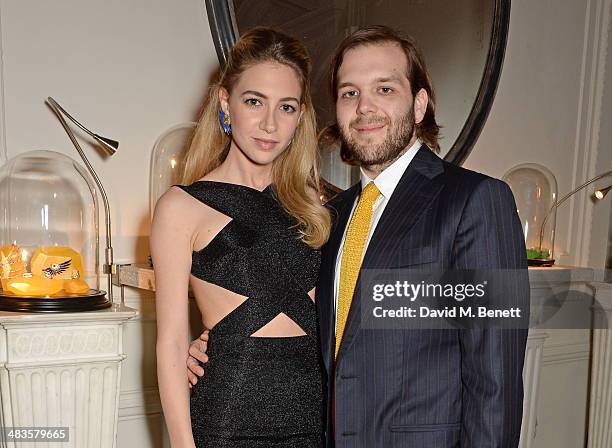 Jewellery designer Sabine Ghanem and Joseph Getty attend the Sabine G Harlequin Collection launch which they hosted at 26 Curzon Street on April 9,...