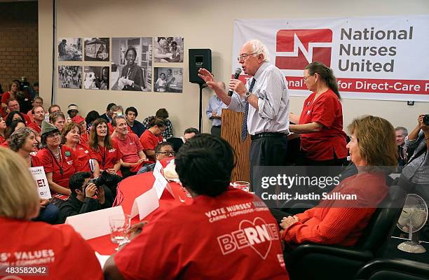 Independent presidential candidate U.S. Sen. Bernie Sanders speaks during a "Brunch with Bernie" campaign rally at the National Nurses United offices...