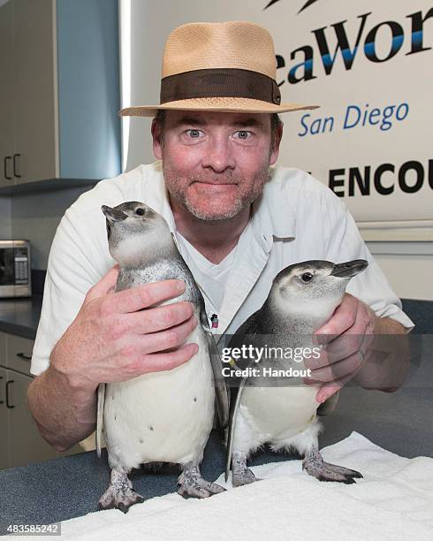 In this handout photo provided by SeaWorld San Diego, actor and comedian David Koechner spent a day with his family at SeaWorld San Diego where he...