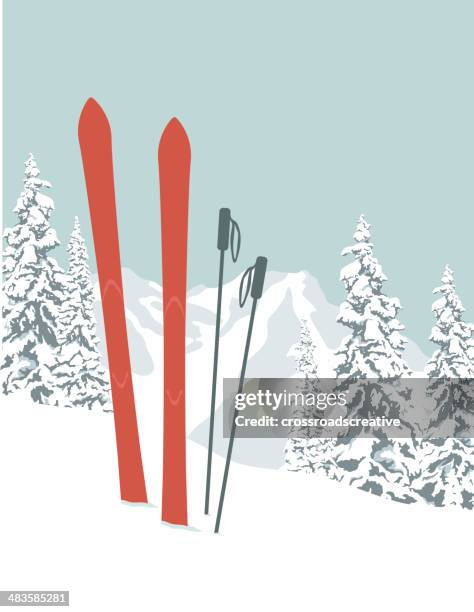 bildbanksillustrationer, clip art samt tecknat material och ikoner med skis - skidåkning