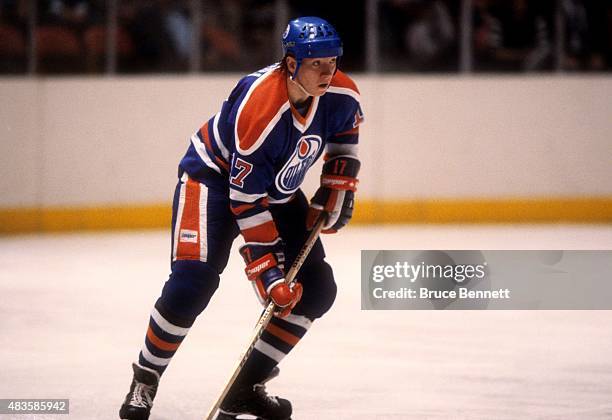 Jari Kurri of the Edmonton Oilers skates on the ice during an NHL game against the New York Rangers on December 14, 1983 at the Madison Square Garden...
