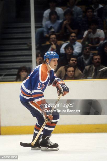 Jari Kurri of the Edmonton Oilers skates on the ice during an NHL game against the New Jersey Devils on December 17, 1984 at the Brendan Byrne Arena...