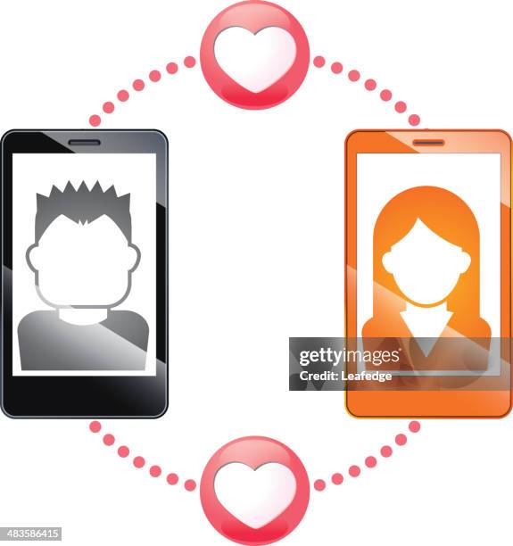 stockillustraties, clipart, cartoons en iconen met lovers in the smartphone - over shoulder smart phone