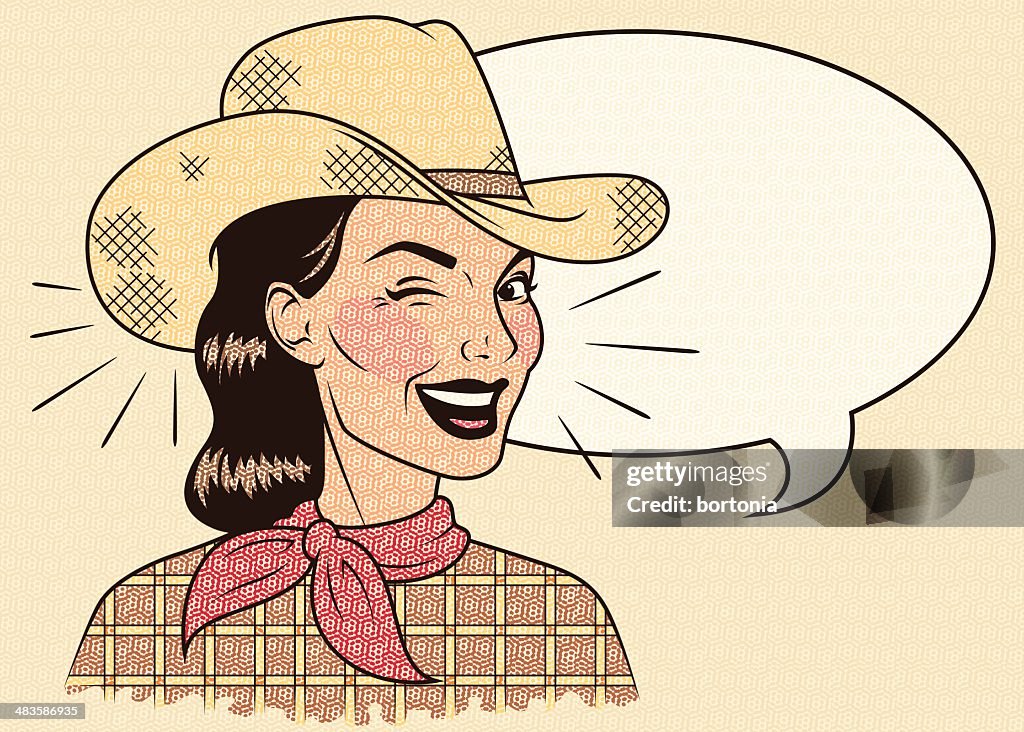 ウィンクレトロなカウガールの吹き出し付き