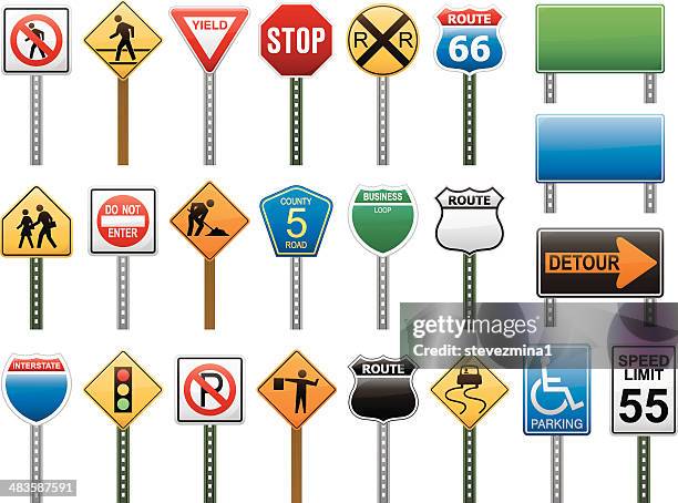 illustrazioni stock, clip art, cartoni animati e icone di tendenza di american highway strada segno illustrazione vettoriale di raccolta - road sign