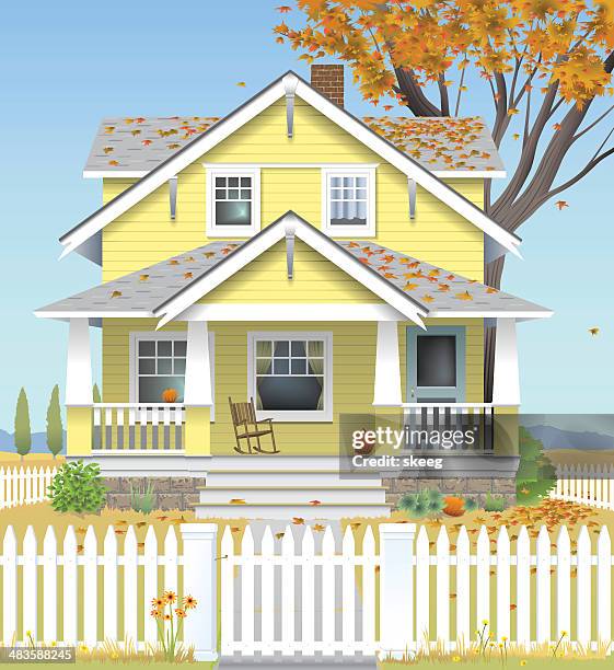 autumn country house - porch gate stock illustrations