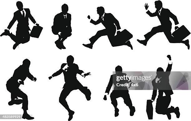 young businessmen jumping through the air - businessman running stock illustrations