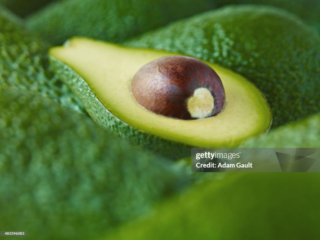 Extreme close up of sliced Pinkerton avocado