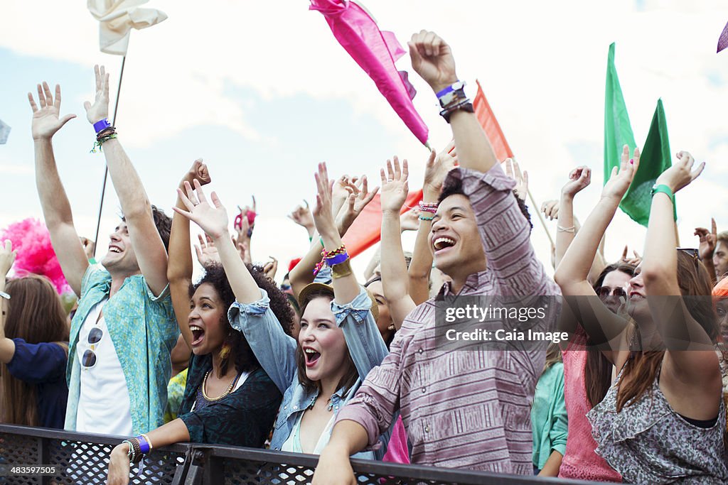 Fans cheering at music festival