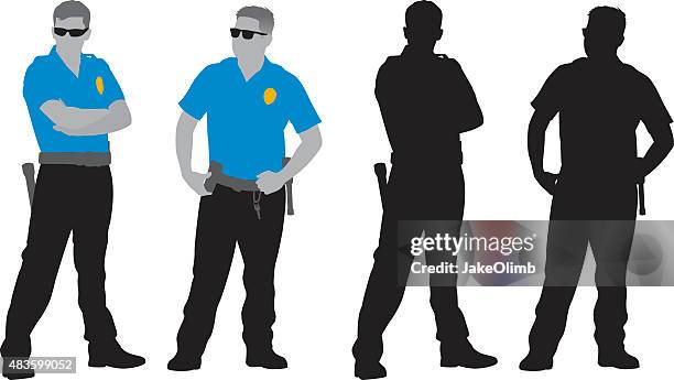 ilustraciones, imágenes clip art, dibujos animados e iconos de stock de siluetas de los policías - uniform