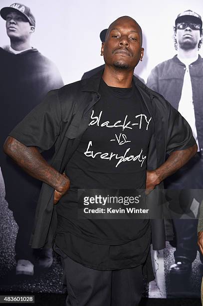 Singer/Actor Tyrese Gibson attends the Universal Pictures and Legendary Pictures' premiere of "Straight Outta Compton" at Microsoft Theater on August...