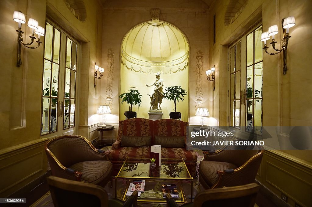 El Ritz General view of a guest lounge at the Hotel Ritz in Madrid on August ...