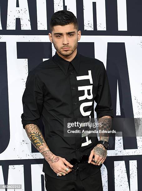 Singer Zayn Malik arrives at the world premiere of Universal Pictures and Legendary Pictures' "Straight Outta Compton" at the Microsoft Theater on...