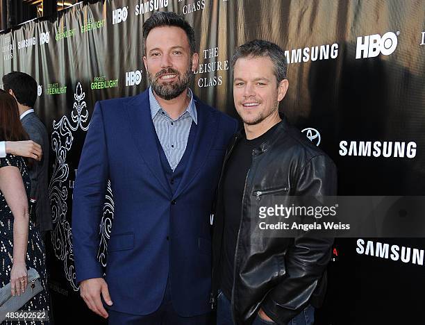 Actors Ben Affleck and Matt Damon attend the Project Greenlight Season 4 Winning Film premiere "The Leisure Class" presented by Matt Damon, Ben...