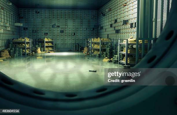 bank vaulted door with safety deposit boxes - ministerie van financiën stockfoto's en -beelden