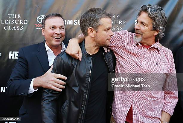 Bobby Farrelly, Matt Damon and Peter Farrelly arrive at HBO presents The Project Greenlight season 4 winning film "The Leisure Class" held at The...