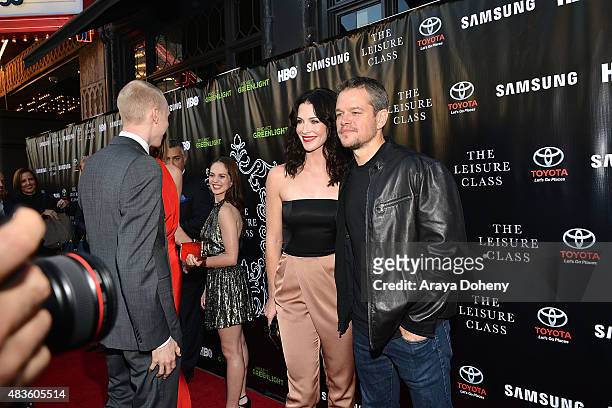 Bridget Regan and Matt Damon attend the Adaptive Studios and HBO present The Project Greenlight Season 4 Winning Film "The Leisure Class" at The...